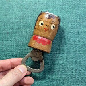 Vintage wood novelty bottle opener and pepper shaker